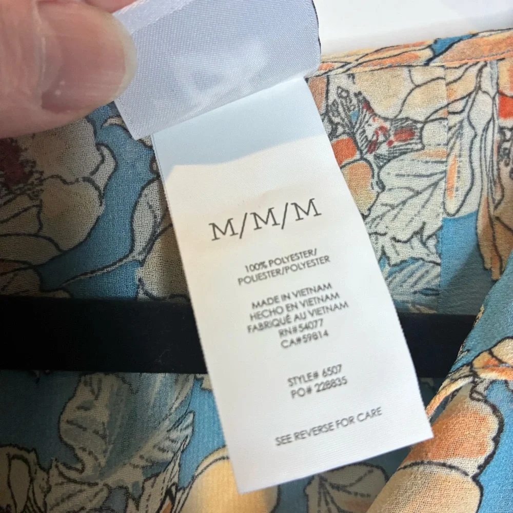 CAbi Blue Floral Ruffled Short-Sleeve Blouse - Picture 5 of 5